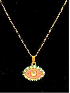 Ramla Pink Evil Eye Necklace - 14K Gold-Plated - New